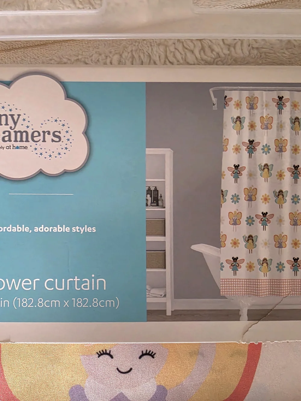 NWT Whimsical And Colorful Fairy Shower Curtain with Lilac Hooks - 72